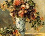 皮埃尔 奥古斯特 雷诺阿 : Roses and Jasmine in a Delft Vase